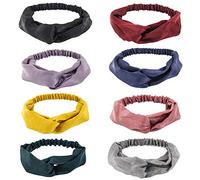Yeshan Women's Criss cross Silk Satin Headbands Elastic Twisted Head Wrap Knotted Hair Band,pack of 8