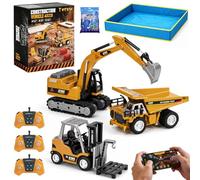 YESHIN 3-in-1 Remote Control Construction Vehicle Set, 1:64 RC Forklift, Excavator & Dump Truck with Sandpit & Play Sand, 2.4GHz Remote Control Construction Toy for Children Ages 3+