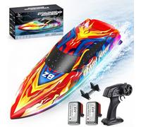 YESHIN High Speed RC Boat, 25 km/h Remote Controlled Boat with LED Lights | 2 Batteries, Waterproof & Capsize-Proof, 80m Range, Overpressure Warning, Suitable for Pools & Lakes, for Kids & Adults