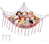 YESHLiky Pink Toy Hammock for Stuffed Animals, Macrame Hanging Teddy Bear Storage Net, Space Saving Wall Corner Organizer, Soft Cuddly Toy Storage, Girls Bedroom & Nursery Decor