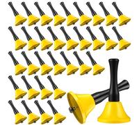 Yeshone 50 Pcs Hand Steel Call Bells Bulk Wedding Dinner Service Bells with Wood Handles for the Sick Elderly Alert Classroom Alarm, 1.97 x 3.66 Inches(Yellow)