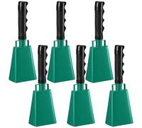Yeshone 6 Pcs 10 Inch Cowbell with Handle Cheering Bell for Sports Events Large Noise Makers Cow bells Loud Cowbell Bulk for Football Games Party Chimes Percussion Musical Instruments (Green)