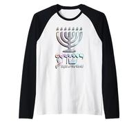 Yeshua Light of the World Hebrew Menorah Raglan Baseball Tee