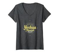 Yeshua Messiah Radiant Faith Men's Christian Inspirational V-Neck T-Shirt, Women, Dark Heather Grey, M