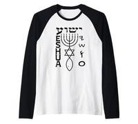 Yeshua: Paleo, Hebrew, English Covenant Emblem Raglan Baseball Tee