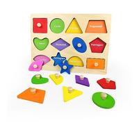 YESHUTIME Montessori Toy Wooden Shape Peg Puzzles,Fine Motor Color Matching Sorting Board, Early Learning Educational Activity Toy Gift for Toddlers 1-3 Year Old