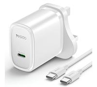 Yesido YC76C 20W PD USB-C Fast Charger Plug with Type-C to Type-C Cable, Quick Charging Adapter UK 3 Pin for iPhone 17/16/15, Samsung Galaxy S25/S24, iPad, Tablets & USB-C Devices