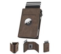 YESIIW Airtag Mens Wallet Compact Pop up Credit Card Holder for 10 Cards, RFID Card Wallet with ID Window & Coin Pocket, Magnetic Slim Wallets for Men Smart Air-tag Holder, Brown