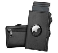 YESIIW AirTag Wallet for Men, Compact Pop-Up Card Holder RFID & NFC Blocking, Slim Leather Trifold Card Wallet Men for 8-10 Cards & 2 ID Window, Zipper Coin Pocket, Wallets for Men UK (Black)