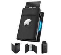 YESIIW Airtag Wallet for Men Compatible with Apple AirTag, RFID Blocking Leather Smart Wallet Air Tag Wallets, Pop Up Card Holder with Money Clip and ID Window Black