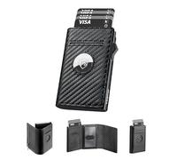YESIIW AirTag Wallet for Men with RFID Blocking, Pop Up Card Holder with Money Clip and Coin Pocket, Slim Metal Wallet Carbon Fiber Black
