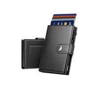 YESIIW Card Holder Mens Wallet RFID Blocking Leather Minimalist Smart Pop Up Wallets with Magnetic Coin Pocket, Trifold Credit Card Holders Wallet, Button Closure, Holds Up to 9 Cards, 2 ID Window