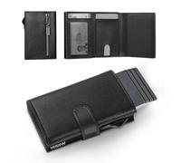 YESIIW Leather Mens Wallets with RFID Blocking, Minimalist Wallets for Men UK Pop Up Card Holder with Money Clip, Slim Wallet Card Holders with Coin Pocket Black