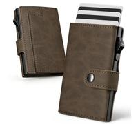 YESIIW Men’s Card Wallet RFID Blocking - Slim Leather Trifold RFID Wallets with 9 Cards + 2 ID Window + Coin Pocket, Compact Card Holder Wallet UK for Everyday, Travel & Business (Brown)