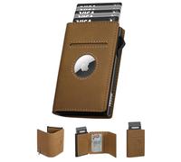 YESIIW Mens AirTag Slim RFID Blocking Wallet with Pop Up Card Holder, Smart AirTag Men Card Wallet with Coin Pocket & ID Window, Deep Brown
