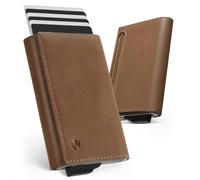 YESIIW Mens RFID Blocking Wallet 100% Genuine Leather, Men's Slim Card Wallet with Coin Pocket & ID Window, Pop up Credit Card Holder for 8-10 Cards, Vintage Leather Wallet for Men Durable, Brown