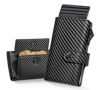 YESIIW Mens Wallet RFID Blocking Leather Minimalist Smart Pop Up Trifold Credit Card Holder with 9 Cards, 2 ID Window, Card Wallet with XL Coin Pocket, 8-10 Coin, Wallets(Carbon Black)