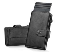 YESIIW Mens Wallet RFID Blocking Leather Minimalist Smart Pop Up Trifold Credit Card Holder with 9 Cards, 2 ID Window, Card Wallets with XL Coin Pocket, 8-10 Coin, Wallet(Bright Black)