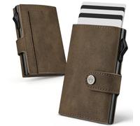 YESIIW Mens Wallet RFID Blocking - Slim Leather Trifold Pop up Card Wallet Holds 7-9 Cards + 2 ID Window, Compact Card Holder with Magnetic Coin Pocket, Daily Use, Commuting, Travel, Shopping