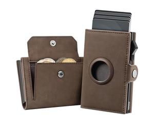 YESIIW Mens Wallets Airtag Wallet for Air Tag, RFID Card Holder air tag Wallet Leather Slim Wallets for Men UK, Pop Up Smart Wallet with Coin Pocket and Money Clip, Brown