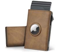 YESIIW Mens Wallets for Apple Air Tag, Ultra Compact Airtag Wallets for Men Minimalist Card Wallet RFID Blocking, Slim Card Holder for Men Pop Up Holder Wallet with ID Window, Brown