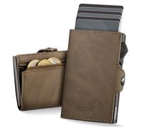 YESIIW Mens Wallets, Slim Pop Up Card Wallet Men for 7 Cards, Anti Theft RFID Credit Card Holder Smart Minimalist Wallets Men, Forge Wallet Metal Card Case with Coin Pocket & 1 ID Window, Brown