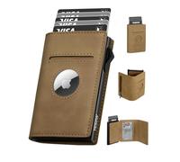 YESIIW Mens Wallets with RFID Blocking and Coin Pocket, Pop Up Card Holder AirTag Wallet for Apple Air tag, Smart Wallet with Money Clip, Mens Card Holders, Vintage Brown