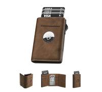 YESIIW Pop Up Card Holder for Apple AirTag, Card Wallets for Men with RFID Blocking, Smart Slim Wallet with Coin Pocket and ID Window Holds 9 Cards, Vintage Brown