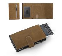 YESIIW Slim Mens Wallet, RFID Wallets for Men, Minimalist Pop Up Credit Card Holder, Leather Wallet with Money Clip, Aluminum Wallets Gifts for Men (Brown)