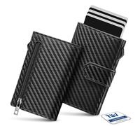 YESIIW Slim Mens Wallets RFID Blocking, Pop Up Credit Card Holder Minimalist Mens Card Wallet, Smart RFID Wallet for Men Trifold Men's Wallet with Coin Pocket & ID Window, Carbon Fiber