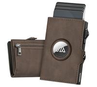 YESIIW Wallet with Airtag Holder, Compact Pop-Up Card Holder with RFID & NFC Blocking, Slim Trifold Men's Wallet with Coin Pocket, Holds 8-10 Cards + 2 ID Window, Handcrafted Gift or Men (Brown)