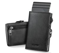 YESIIW Wallets for Men UK, Slim Mens Wallets RFID Blocking, Minimalist Pop Up Credit Card Holder for 7 Cards, Forge Smart Trifold Wallet Metal Card Case with Coin Pocket & 1 ID Window, Black