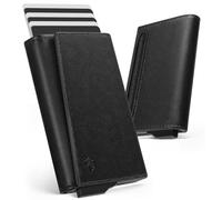 YESIIW Wallets for Men UK with Genuine Leather, Pop up Card Wallet Men for 6-8 Cards, Credit Card Holders Mens Wallet with Back Card Slot & RFID Protection, Black(Angled Magnetic Closure Design)