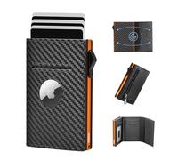 YESIIW Wallets for Men with RFID Blocking, Airtag Wallet for Apple Air Tag, Mens Card Wallet Leather, Pop Up Credit Card Holder with Coin Pocket and Money Clip, Black and Orange