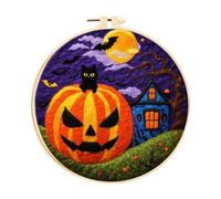yesJRL Halloween Needle Felting Kit, Felt Painting Kits for Beginners, Pumpkin Felt Painting Set with Wool, Starter Needle Felting Pad, Felting Needles, Felting Wool, Decorative Frame (Halloween-01)