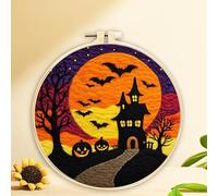 yesJRL Halloween Needle Felting Kit, Felt Painting Kits for Beginners, Pumpkin Felt Painting Set with Wool, Starter Needle Felting Pad, Felting Needles, Felting Wool, Decorative Frame (Halloween-02)