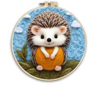 yesJRL Hedgehog Pattern Needle Felt Starter Set, Includes Wool, Felting Needles, Foam Pad & Felt Cloth, Cartoon Style Kit for Home Decoration (Orange)