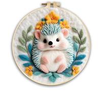 yesJRL Hedgehog Pattern Needle Felt Starter Set, Includes Wool, Felting Needles, Foam Pad & Felt Cloth, Cartoon Style Kit for Home Decoration (White)