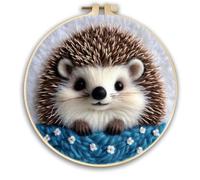 yesJRL Hedgehog Pattern Needle Felt Starter Set, Includes Wool, Felting Needles, Foam Pad & Felt Cloth, Cartoon Style Kit for Home Decoration (blue2)