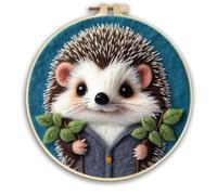 yesJRL Hedgehog Pattern Needle Felt Starter Set, Includes Wool, Felting Needles, Foam Pad & Felt Cloth, Cartoon Style Kit for Home Decoration (Green)