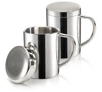 Yesland 2 Pack 13.5 oz Stainless Steel Double-Walled Metal Mugs, Insulated Coffee Cup with Lid and Handle, Thermal Camping Mugs for Coffee, Milk, Juice, Tea and Cold or Hot Drinks