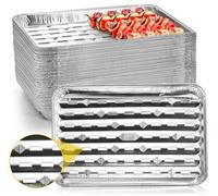 Yesland 30 Pack Disposable Barbecue Tray 34 x 23 x 2.8cm Aluminum Grill Containers Aluminum Foil Pans Barbecue Grilling Trays Baking Plate with Holes for BBQ Grilling Baking