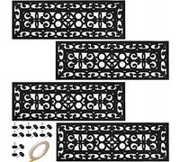 Yesland 4 Pack Rubber Stair Treads - 75 x 25cm Outdoor Stair Treads with Scroll Pattern Design Black Outdoor Step Mats - Anti Slip Tread Mat for Stairs