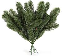 Yesland 50pcs Artificial Pine Branches, 11" x 4"/27.9 x 10cm and Features 3 Stems Greenery Xmas Pine Picks Leaves Twigs for Garland Wreath Christmas Embellishing and Home Garden Decoration