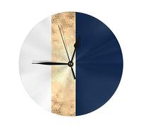 Yesliy 9.8 Inches Modern Wall Clock,Elegant Faux Gold Navy Blue White Stripes Accent Silent Non-ticking Round Desk Clock Cube Clock for Bedrooms,Kitchen