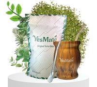 YesMate Complete Yerba Mate Kit - Includes Double-Walled Stainless Steel Mate Gourd, Bombilla Straw, Cleaning Brush & 200g Loose Leaf