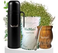 YesMate Yerba Mate Set - Tea Bundle 1L Insulated Thermos, Stainless Steel Mate Cup & Filter Straw + 200g Brazilian Mate Leaves - Natural Coffee Alternative, Vegan & Gluten Free