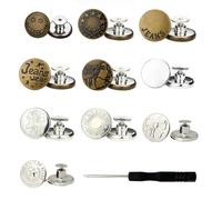 Yesmin 10 Pcs Jeans Buttons with Screwdriver - Silver & Copper Detachable Metal Snap Fasteners for DIY Pants Repair