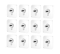 Yesmin 12 Pack Self Adhesive Wall Screw Hook Nail Detachable Punch Free Wall-Mounted Screw Hooks Waterproof Non Trace Hooks, for Wall Picture Bathroom Kitchen-Transparent