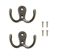 Yesmin 2 Pcs Double Prong Robe Hooks, Dual Coat Hooks Wall Mounted Hanging Clothes for Bathroom Bedroom Door Wall Retro Metal Cloth Hanger Double Coat Hooks with 4 Screws (Vintage)